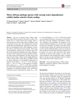 Three African Antelope Species with Varying Water Dependencies Exhibit Similar Selective Brain Cooling