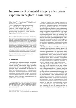 Improvement of Mental Imagery After Prism Exposure in Neglect: a Case Study