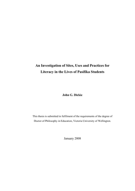 An Investigation of Year 7 and 8 Pasifika Students' Literacy Practices in Out-Of-School Sites