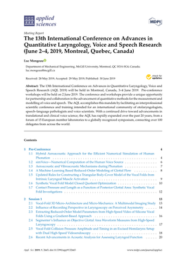 The 13Th International Conference on Advances in Quantitative Laryngology, Voice and Speech Research (June 2–4, 2019, Montreal, Quebec, Canada)