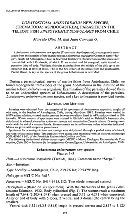 (Trematoda: Aspidogastrea), Parasitic in the Teleost Fish Anisotremus Scapularis from Chile