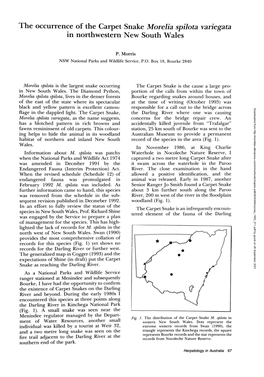 The Occurrence of the Carpet Snake Morelia Spilota Variegata in Northwestern New South Wales