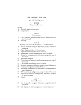 THE PASSPORT ACT, 2016 PART I Section 1. Short Title And