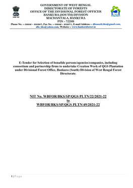 NIT No. WBFOR/BKS/SP/QGS PLTN/22/2021-22 to WBFOR/BKS/SP/QGS PLTN/49/2021-22