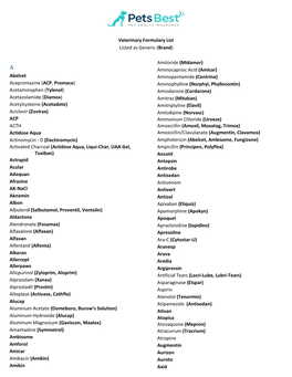 Veterinary Formulary List Listed As Generic (Brand) Abelcet