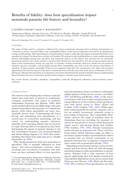 Does Host Specialization Impact Nematode Parasite Life History and Fecundity?