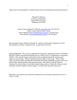 Impacts of Intramodal Competition on 2012 Railroad Rates for Wheat