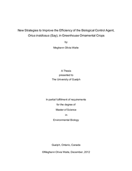 New Strategies to Improve the Efficiency of the Biological Control Agent, Orius Insidiosus (Say), in Greenhouse Ornamental Crops