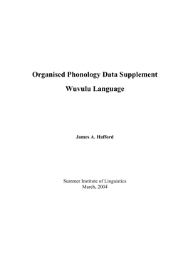 Organised Phonology Data Supplement Wuvulu Language