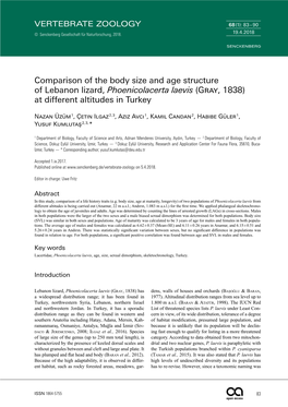 Comparison of the Body Size and Age Structure of Lebanon Lizard, Phoenicolacerta Laevis (Gray, 1838) at Different Altitudes in Turkey