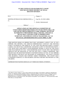 Case 20-32021 Document 310 Filed in TXSB on 05/08/20 Page 1 of 12