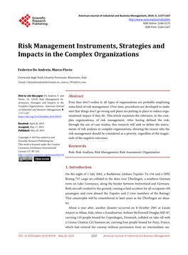 Risk Management Instruments, Strategies and Impacts in the Complex Organizations