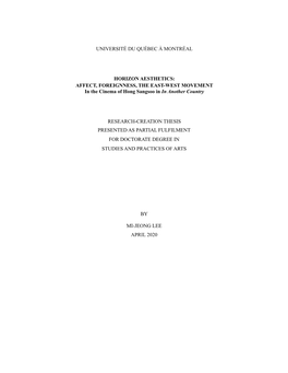 HORIZON AESTHETICS: AFFECT, FOREIGNNESS, the EAST-WEST MOVEMENT in the Cinema of Hong Sangsoo in in Another Country