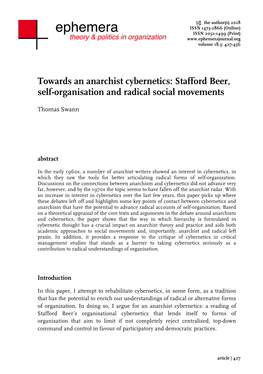 Towards an Anarchist Cybernetics: Stafford Beer, Self-Organisation and Radical Social Movements