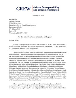 February 10, 2020 Kevin Krebs Assistant Director FOIA/Privacy Unit