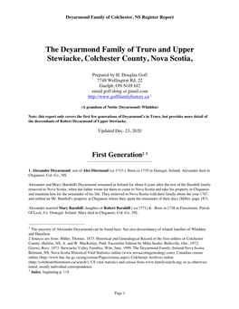 The Deyarmond Family of Truro and Upper Stewiacke, Colchester County, Nova Scotia