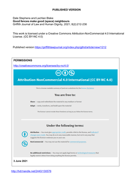 (Space) Neighbours Griffith Journal of Law and Human Dignity, 2021; 8(2):212-236