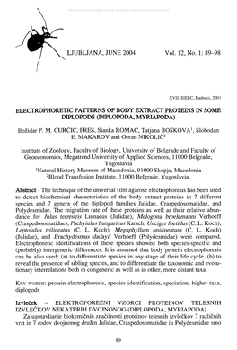 Electrophoretic Patterns of Body Extract Proteins in Some Diplopods (Diplopoda, Myriapoda)