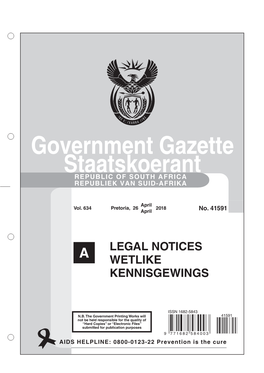 Government Gazette Staatskoerant REPUBLIC of SOUTH AFRICA REPUBLIEK VAN SUID-AFRIKA