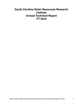 South Carolina Water Resources Research Institute Annual Technical Report FY 2010