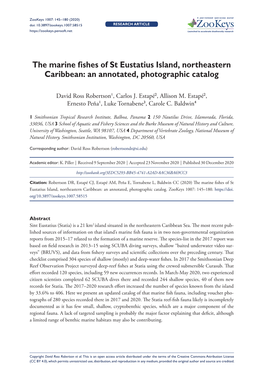 The Marine Fishes of St Eustatius Island, Northeastern Caribbean: an Annotated, Photographic Catalog