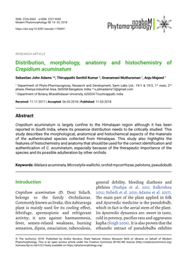 Distribution, Morphology, Anatomy and Histochemistry of Crepidium Acuminatum