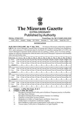 The Mizoram Gazette EXTRA ORDINARY Published by Authority RNI No