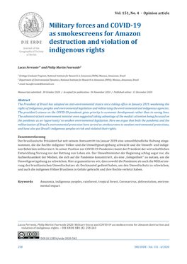 Military Forces and COVID-19 As Smokescreens for Amazon DIE ERDE Destruction and Violation of Journal of the Geographical Society Indigenous Rights of Berlin