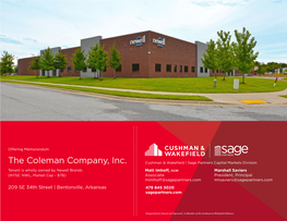 The Coleman Company, Inc. Cushman & Wakefield | Sage Partners Capital Markets Division