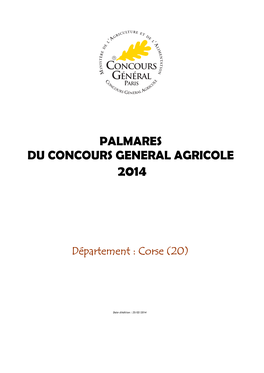 Le Palmarès 2014 Du Concours Agricole