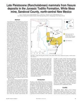 Late Pleistocene (Rancholabrean) Mammals from Fissure Deposits in the Jurassic Todilto Formation, White Mesa Mine, Sandoval County, North-Central New Mexico Gary S