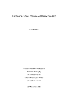 A History of Local Food in Australia 1788-2015