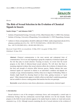 The Role of Sexual Selection in the Evolution of Chemical Signals in Insects