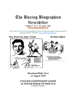 The Boxing Biographies Newsletter Volume 9 – No 1 18 April , 2013