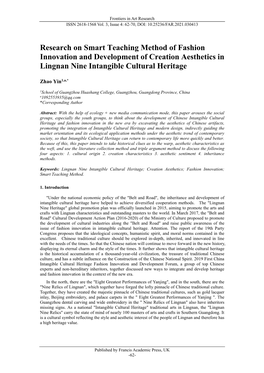 Research on Smart Teaching Method of Fashion Innovation and Development of Creation Aesthetics in Lingnan Nine Intangible Cultural Heritage