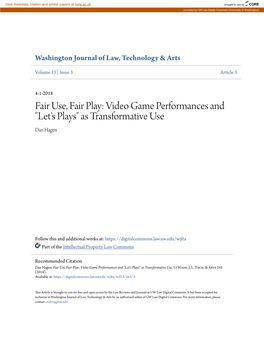 Fair Use, Fair Play: Video Game Performances and 