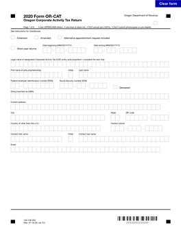 2020 Form OR-CAT Oregon Corporate Activity Tax Return