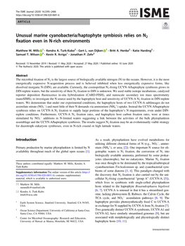 Unusual Marine Cyanobacteria/Haptophyte Symbiosis Relies on N2 ﬁxation Even in N-Rich Environments