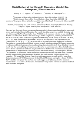 Glacial History of the Ellsworth Mountains, Weddell Sea Embayment, West Antarctica