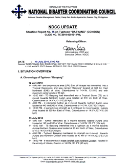 NDCC Update Sitrep No 15 on TY BASYANG As of 18 July