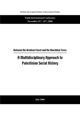 A Multidisciplinary Approach to Palestinian Social History