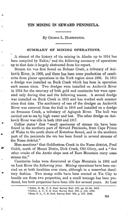 A Resume of the History of Tin Mining in Alaska up to 1914