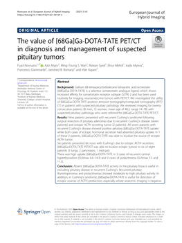 Ga-DOTA-TATE PET/CT in Diagnosis and Management of Suspected Pituitary Tumors Fuad Novruzov1,2* , Aziz Aliyev3, Ming Young S