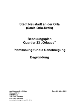Stadt Neustadt an Der Orla (Saale-Orla-Kreis) Bebauungsplan