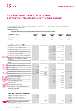 Załącznik Cenowy „Promocyjne Urządzenia Z Internetem Lte Dla Biznesu Na Raty – E-Sklep T-Mobile”