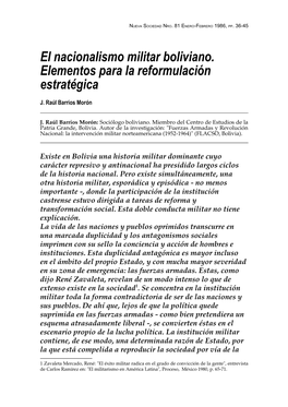 El Nacionalismo Militar Boliviano. Elementos Para La Reformulación Estratégica