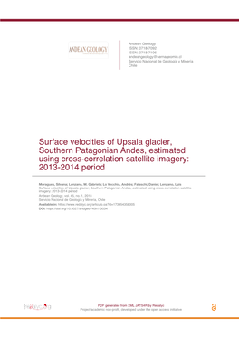 Surface Velocities of Upsala Glacier, Southern Patagonian Andes, Estimated Using Cross-Correlation Satellite Imagery: 2013-2014 Period