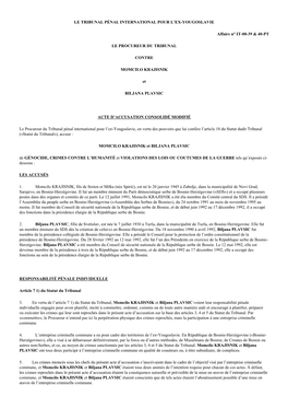 MOMCILO KRAJISNIK Et BILJANA PLAVSIC De GÉNOCIDE, CRIMES CONTRE L’HUMANITÉ Et VIOLATIONS DES LOIS OU COUTUMES DE LA GUERRE Tels Qu’Exposés Ci- Dessous
