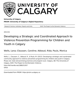 Developing a Strategic and Coordinated Approach to Violence Prevention Programming for Children and Youth in Calgary
