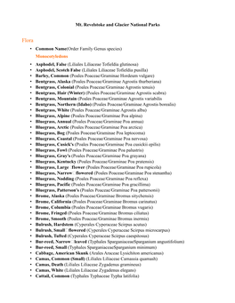 Mt. Revelstoke and Glacier National Parks • Common Name(Order Family Genus Species)